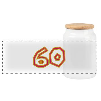 60. 60 JAHRE. 60-JÄHRIGES JUBILÄUM. 60. GEBURTSTAG. - Panorama Keksdose mit Holzdeckel - Weiß - Vorne