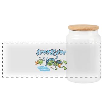 Diving frog - Panoramic Cookie Jar with Wooden Lid - white - Front