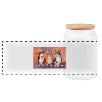 Corgies galloises 3 chaps - Boîte à biscuits avec couvercle en bois - blanc - Devant