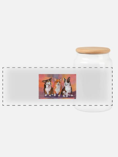 Welsh Corgies 3 Chaps - Panorama Keksdose mit Holzdeckel - Weiß