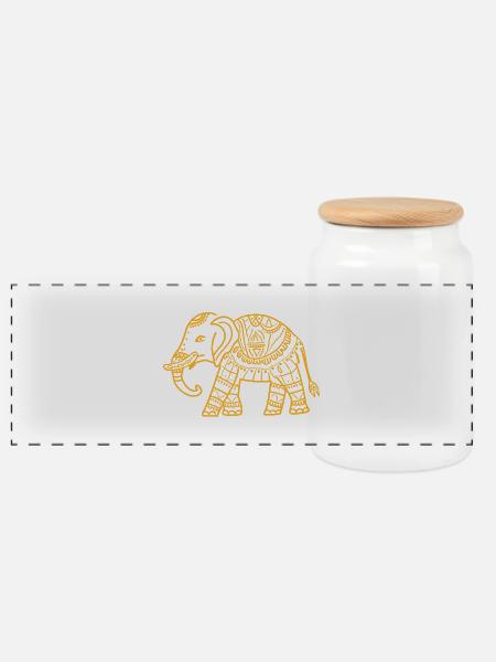Elephant MAndala - Panorama Keksdose mit Holzdeckel - Weiß