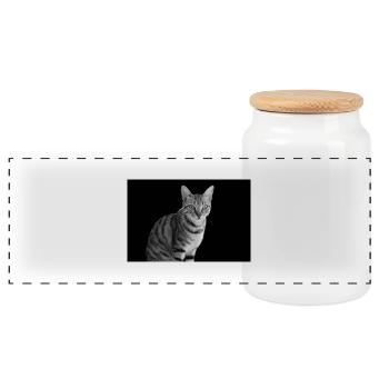 Cat white-black - Panoramic Cookie Jar with Wooden Lid - white - Front