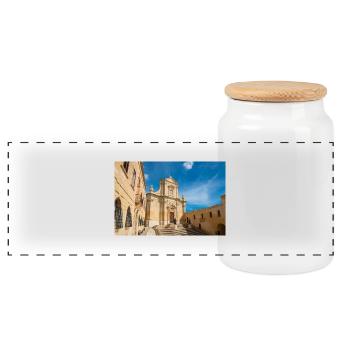 Gozo Cathedral of the Assumption Malta - Panoramic Cookie Jar with Wooden Lid - white - Front