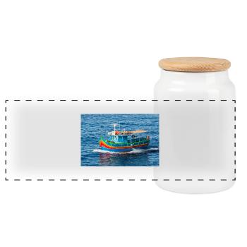 Malta traditional fisher boat Luzzu - Panoramic Cookie Jar with Wooden Lid - white - Front