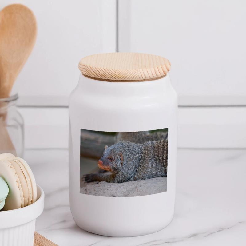 Gebänderte Manguste oder Zebramanguste Zebramanguste Panorama Keksdose mit Holzdeckel