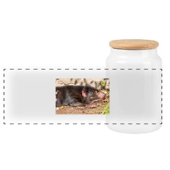 Tasmanian Devil (in german Beutelteufel) - Panoramic Cookie Jar with Wooden Lid - white - Front