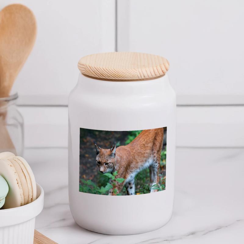 Eurasischer Luchs oder Nördlicher Luchs Panorama Keksdose mit Holzdeckel