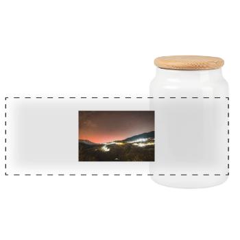 The Northern Lights in Petrilo Sky In Greece - Panoramic Cookie Jar with Wooden Lid - white - Front