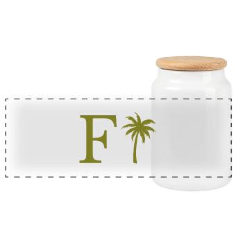Buchstabe f Grüne Palme - Panorama Keksdose mit Holzdeckel - Weiß - Vorne