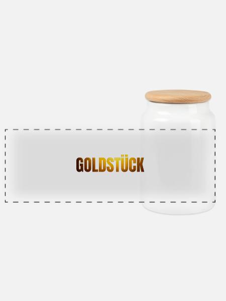 goldene Schrift GOLDSTÜCK - Panorama Keksdose mit Holzdeckel - Weiß