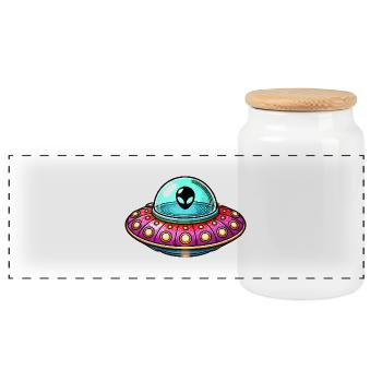 ufo comic - Panorama Keksdose mit Holzdeckel - Weiß - Vorne