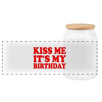 kiss me it's my birthday - Boîte à biscuits avec couvercle en bois - blanc - Devant