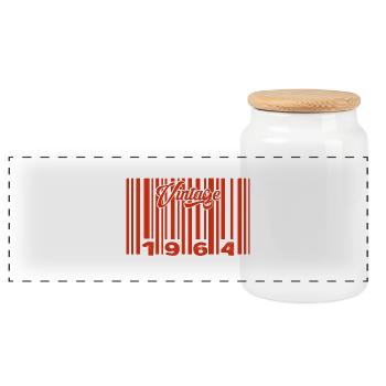 Vintage 1964 Born In 1964 61 Year Old Bar Code Anniversai - Panoramic Cookie Jar with Wooden Lid - white - Front