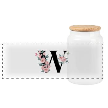 Buchstabe mit rosa Blumen - Panorama Keksdose mit Holzdeckel - Weiß - Vorne