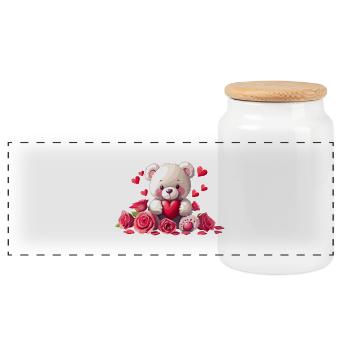 Verliebter Teddy - Panorama Keksdose mit Holzdeckel - Weiß - Vorne