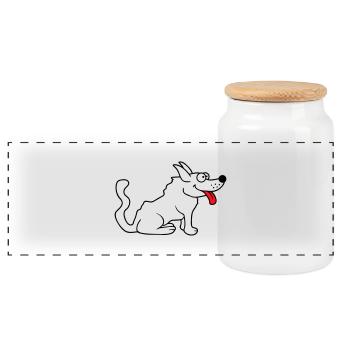 Dear dog sticks out his tongue happily - Panoramic Cookie Jar with Wooden Lid - white - Front