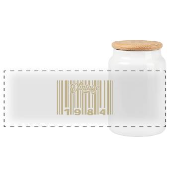 Vintage 1984 Barcode 1984: Year 2025. - Panoramic Cookie Jar with Wooden Lid - white - Front