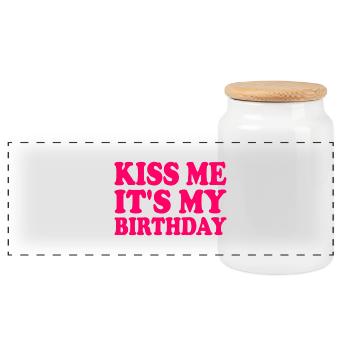 kiss me it's my birthday - Boîte à biscuits avec couvercle en bois - blanc - Devant