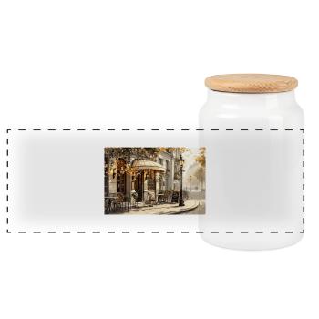 Parisian Café – Autumnal Elegance - Panoramic Cookie Jar with Wooden Lid - white - Front