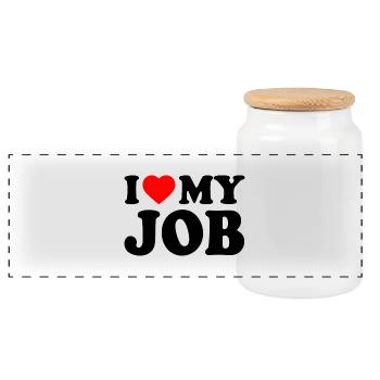 I love my job - Panoramic Cookie Jar with Wooden Lid - white - Front