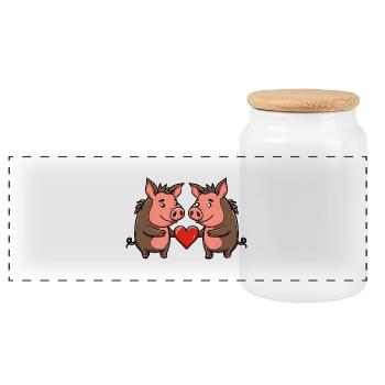 Couple de sangliers Saint-Valentin - Boîte à biscuits avec couvercle en bois - blanc - Devant