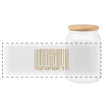 vintage 2001 Barcode 2001: Year 2025. - Panoramic Cookie Jar with Wooden Lid - white - Front