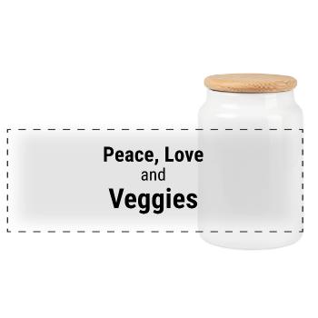 Peace, love and veggies - Panoramic Cookie Jar with Wooden Lid - white - Front