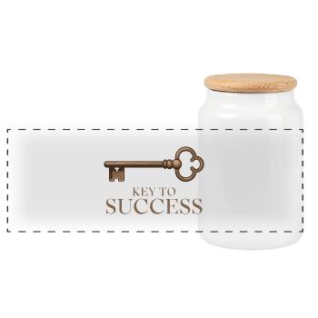 KEY TO SUCCESS - Panoramic Cookie Jar with Wooden Lid - white - Front