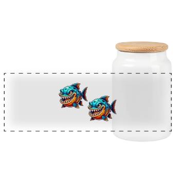piranha comic fisch 2 - Panorama Keksdose mit Holzdeckel - Weiß - Vorne