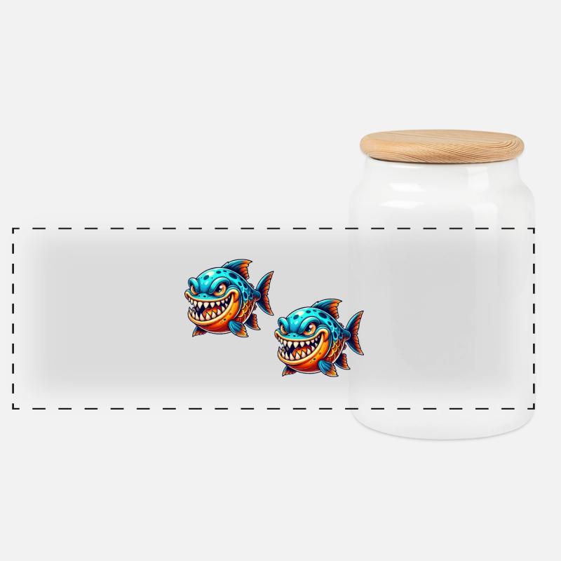 piranha comic fisch 2 - Panorama Keksdose mit Holzdeckel - Weiß