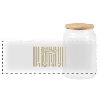 vintage 1947 Code barre 1947: Année 2025. - Boîte à biscuits avec couvercle en bois - blanc - Devant