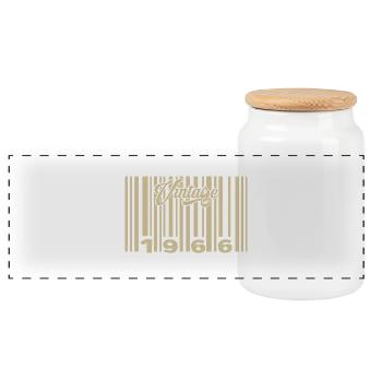 Vintage 1966 Barcode 1966: Year 2025. - Panoramic Cookie Jar with Wooden Lid - white - Front