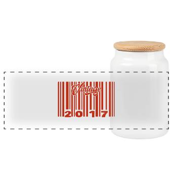 Vintage 2017 born in 2017 8 years old bar code anniversair - Panoramic Cookie Jar with Wooden Lid - white - Front