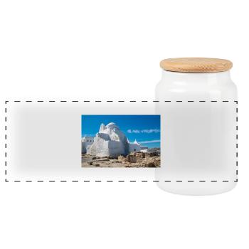 Mykonos Altstadt Kirche Panagia Paraportiani - Panorama Keksdose mit Holzdeckel - Weiß - Vorne
