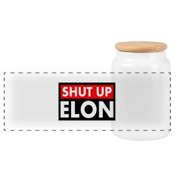 shut up elon - Panoramic Cookie Jar with Wooden Lid - white - Front