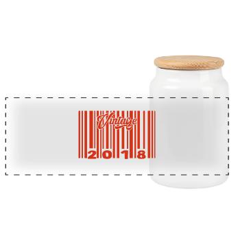 Vintage 2018 born in 2018 7 years bar code anniversair - Panoramic Cookie Jar with Wooden Lid - white - Front