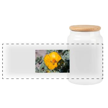 Hornmohn auch Hornmohn oder Seemohn (Gelber - Panorama Keksdose mit Holzdeckel - Weiß - Vorne
