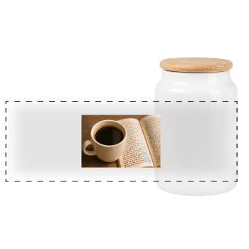 Book and coffee - Panoramic Cookie Jar with Wooden Lid - white - Front