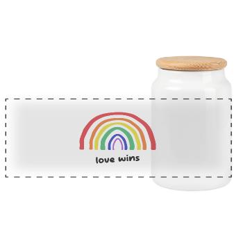 Liebesgrafik Liebe gewinnt Regenbogen - Panorama Keksdose mit Holzdeckel - Weiß - Vorne