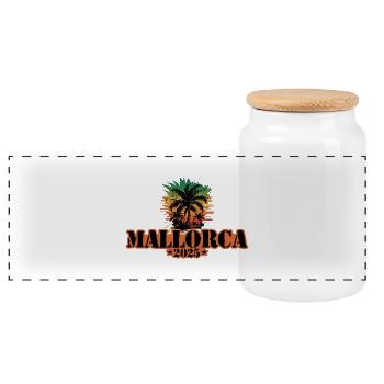 Mallorca 2025 Palmen - Panorama Keksdose mit Holzdeckel - Weiß - Vorne