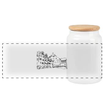 Contour of the old town in Wil - Switzerland - Panoramic Cookie Jar with Wooden Lid - white - Front