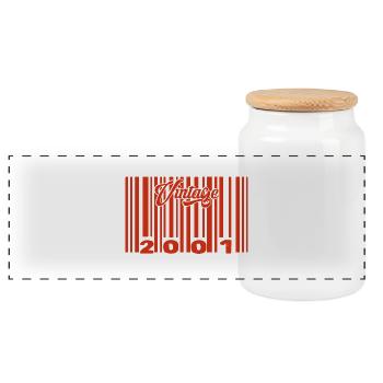 Jahrgang 2001 Geboren im Jahr 2001 24 Jahre alter Barcode Anniversai - Panorama Keksdose mit Holzdeckel - Weiß - Vorne