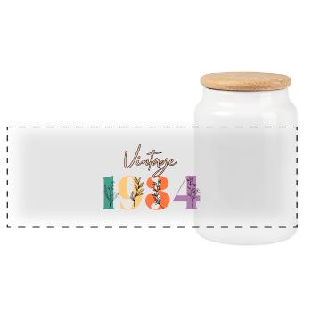 Vintage 1934 florale - Boîte à biscuits avec couvercle en bois - blanc - Devant