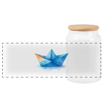 Paper Boat Watercolor - Panoramic Cookie Jar with Wooden Lid - white - Front
