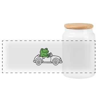 Grenouille dans la voiture - Boîte à biscuits avec couvercle en bois - blanc - Devant