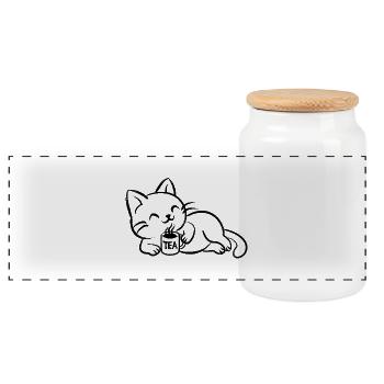 chillin tea cat - Panorama Keksdose mit Holzdeckel - Weiß - Vorne