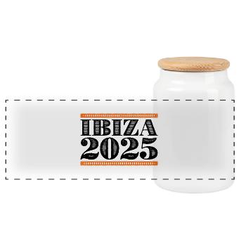 Ibiza 2025 - Panoramic Cookie Jar with Wooden Lid - white - Front