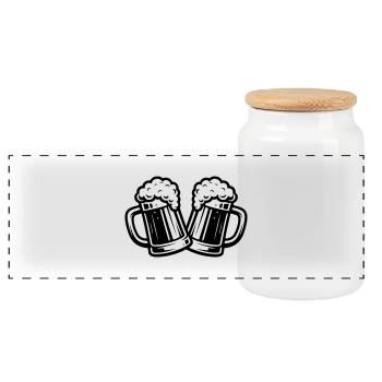 Beer Mug Beer Toast - Panoramic Cookie Jar with Wooden Lid - white - Front