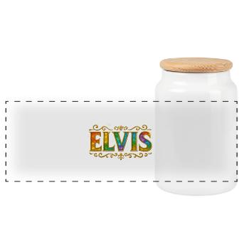 ELVIS Glitter Gold Sequin Sparkle - Panoramic Cookie Jar with Wooden Lid - white - Front