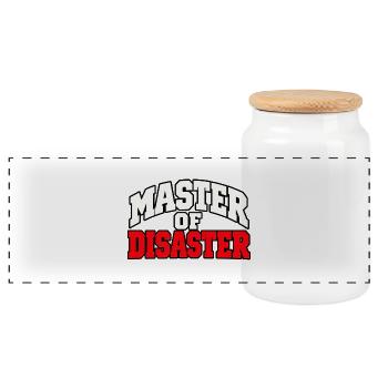 Master of Disaster – Lustiger Chaos Spruch - Panorama Keksdose mit Holzdeckel - Weiß - Vorne
